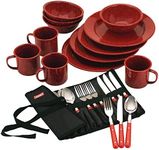 Coleman 24-Piece Enamel Dinnerware Set, Durable Dishes & Utensils for Camping & Outdoor Use, Dishwasher Safe with Included Carry Pouch for Camping, Tailgating, Picnics & More