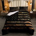 American Flag Camo Comforter Set Full,Military Hunting Bedding Set Rustic Trees Leaves Camouflage Comforter for Boys Teens Kids Man Bedroom Nature Conifer Oak Branches Bedding Quilt Set 3 Pcs