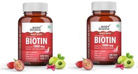 The Body Reserve Plant Based Biotin Tablets -120 Veg Tablets, Biotin from Sesbania with Amla, Grapeseed & Hair Multivitamins, Hair Growth, Strong Hair, Glowing Skin, Nails For Men Women, Pack of 2