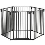 PawHut Pet Safety Gate 8-Panel Playpen Fireplace Christmas Tree Steel Fence Stair Barrier Room Divider with Walk Through Door Automatically Close Lock Black