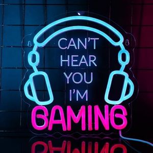 YuanDian Gaming Headset Neon Sign, Can't Hear You I'm Gaming LED Neon Lights for Game Room Wall Decor for Boys Men Teen Gamers