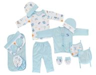 My Tiny Wear Full Sleeves New Born Baby Gift Set, Infant Clothing Gift Set, essentials kit, Cotton Set, Suit Set, Just born, Dress, Boy, Girls, 14 Pieces | Items | products, 0-3 Months (Light Blue)