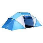 Outsunny 4-6 Man Camping Tent w/Two Bedroom, Hiking Sun Shelter, UV Protection Tunnel Tent, Blue and White