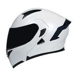 Woljay Full Face Flip Up Motorcycle Modular Helmet Integrated Motorbike Dual Visor for Adults Men Women Moped Street Racing DOT Approved (White-Smoke Visor, Medium)