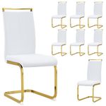 Dining Room Chairs Set of 8,Faux Leather Dining Chairs Set of 8 with Gold Metal Leg,High Back White Leather Chair for Kitchen,Comfortable Heavy Duty Chair for Dining Room,Living Room(WH-8)