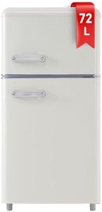 DRIXNO Retro-Kühlschrank, kühlschrank klein mit gefrierfach, Mini Kühlschrank Weiß, 72 Liter Gesamtvolumen, mit 21 Liter Gefriervolumen, 120 kWh/Jahr, LED-Licht.