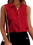 Zeagoo Women's V Neck Sleeveless Tank Tops Fashion Professional Button Up Blouse Shirts Tops Red