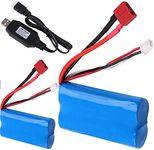 Yangers 2 Pack Li-ion rechargeable battery 7.4V 2000mAh 2S 20C T plug female connector with USB charger for RC car off road truck jumper WLtoys