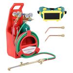 ilkqeppe Oxygen Acetylene Kit with Gas Tank, Portable Brazing Welding Cutting Torch Set with Twin Hose Welding Pressure Gauge for DIY Weld Metalwork Projects, Iron and PP Material, Red