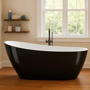67" Acrylic Freestanding Bathtub, Contemporary Stand Alone Tub,Black Soaking Tub, with Chrome Overflow and Drain, CUPC Certified