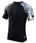 HUGE SPORTS Men's Splice UV Sun Protection UPF 50+ Skins Rash Guard Short Sleeves(Wolf,XL)