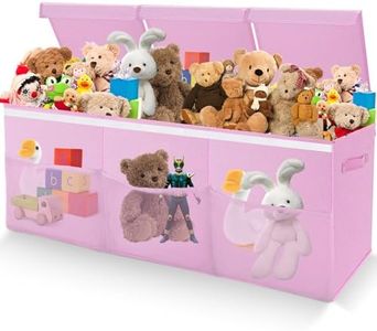 Ikerall Toy Box for Girls,Large Toy Chest Organizer with 3 Mesh Bags and Flip-Top Lid Collapsible Sturdy Storage Bin,Suitable for Playroom,Nursery,Office 36 x 13 x 16 Pink