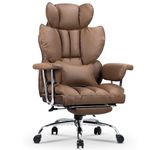 rattantree Executive Office Desk Chair, Ergonomic Computer Leather Chair with Footrest, PU Heavy Duty Recliner with Lumbar Support, Big High Back Swivel Chair-Brown