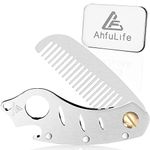 AhfuLife Stainless Steel Metal Hair & Beard Comb, Multifunctional Folding EDC Pocket Comb With Bottle Opener Fits In Keychain - Anti-Static Hair & Beard Care Comb Mustache Comb - Presented in Gift Box