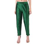 Floreos Women's Straight Pant Silk with Cotton Lining Trouser (30, Green)