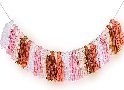 Pastel Tassel Garland, Rainbow Room Decor with Wood Bead Colorful Tassels for Girls Bedroom Wall, Classroom, Nursery, Party, Kids Room, Birthday, Baby Shower Decor