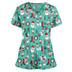 Nursing Scrubs V-Neck Classic Fit Doctors Hospital Xmas Graphic Cat Grooming Healthcare Tunics Women's Nurse Scrubs Uniform Care Uniform Cat Grooming Santa Claus Workwear for Career Day Green