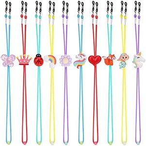 Hifot 10 Piezas Muchacha Correa Gafas, Unicornio Mariquita Zorro Mariposa Sirena Gancho de Máscara Ajustable, Dibujos Animados Retenedor Cadenas Cordones para Gafas