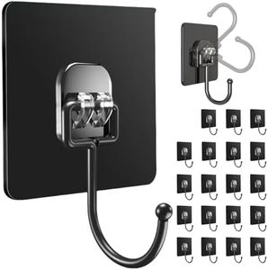 XFJSAK 20pcs Adhesive Hooks,Hanging Heavy Duty Wall Hooks,Self Adhesive Towel Hooks Waterproof Key Hooks,Bathroom Shower Kitchen Key Portal Outdoor Home Improvement Practical Hooks,Black