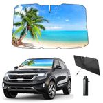 Coricha Windshield Sun Shade Car Brella Shield 31x57 Umbrella Sunshade for Front Window Sun Visor Portector Funny Printed (Palm Tree)