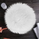 Sibba Fluffy Area Rug Chair Carpet 12 inch Round Fuzzy Faux Fur Seat Couch Cushion Pad Baby Photoshoot Props For Bedroom Living Room Nail Art Locker Decor (White)