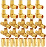 Uenede 30PCS LF Brass 1/2 Inch PEX Coupling Barb Crimp Pipe Tube Fitting Kit (10PCS Straight + 10PCS Elbow + 10PCS Tee)