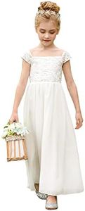 PLWEDDING Chiffon A-line Flower Girl Dress First Communion Dresses Kids Birthday Wedding Party Dresses, White, 10-11 Years