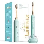 Lumineux Sonic Electric Toothbrush for Adults - Bamboo Heads - Crystalline (Light Blue) - Includes 2 Super Soft Bristle Bamboo Tooth Brush Heads, Charging Station & USB Charge Cord - Rechargeable