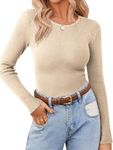 Zeagoo Women's T Shirt Crewneck Slim Fitted Long Sleeve Tops Ribbed Knit Stretchy Basic Tops Fall Skim Dupe