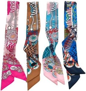 QTMY 4 Pack Purse Scarf,Twilly Scarf for Bags Silk Head Scarf for Hair Handbag Women Scarfs Band Hair Neck Scarves Fashion Gifts,57, Pink,brown,blue, Medium