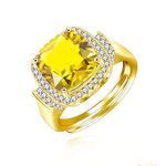 Uloveido Women's Fashion Yellow Gold Plated Ring with Yellow Stone Adjustable Size Ring for Women Girls Mom Girlfriend Y1393(Yellow)