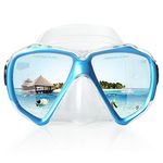 Scuba Diving Mask, HD Snorkeling Mask Anti-Fog Swim mask Tempered Glasses Professional Snorkel Goggles Leak-Proof Swim Goggles with Nose Cover for Diving, Snorkeling, Swimming (Lake Blue)