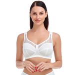 Ayigedu Ladies Plus Size Bra Minimiser Lace Bra Non-Wired Non-Padded Full Coverage Everyday Bra 38F White