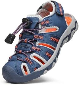 DREAM PAIRS Boys Girls Summer Outdoor Athletic Sport Sandals Walking Hiking Hook and Loop Adjustable Multicolor for Toddler/Little/Big Kids,Size 11 Little Kid,Navy/Light/Grey/Orange,160912-K