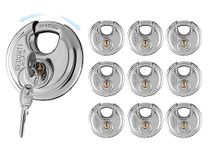 SEDORTI 10-Pack Discus Padlocks Keyed Alike, 2-3/4 inch Wide, Stainless Steel 304 Round Lock, Waterproof and Rustproof Storage Lock with Brass Keys, Ideal for Storage Unit Gate, Outdoor, Shed, Fence