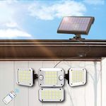 DSLebeen Solar Security Lights Outdoor: Motion Sensor LED Flood Lights with 2 Sensors - Waterproof IP65 Outside Wall Lamps 4 Lighting Heads floodlight with Remote Control for Garden Porch Garage