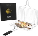 GOURMEO BBQ Grill Basket - Stainless Steel Fish & Vegetable Grilling Tray with Handle & Brush - Rustproof Baskets for Barbeque