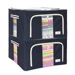 BlushBees Living Box - 600D Oxford Fabric Wardrobe Organizer, Cloth Storage Bags with Zip - 55 Litre, Pack of 2, Polka Dots Blue