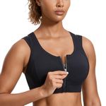 SYROKAN Front Zip Sports Bras Women High Impact Double Mesh Racerback Padded Wireless Bra Black L