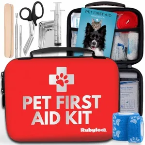 Dog First Aid Kit - Vet Approved Emergency Supplies for Dogs & Cats - Pet First Aid Handbook, Tick Remover, Slip Leash & Medical Essentials for Home, Camping, Car, RV, Travel, Road Trip