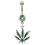 U-M Women Leaf Pendant Navel Belly Button Barbell Ring Body Piercing Jewelry - Green Durable Service