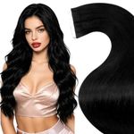 LaaVoo Tape in Hair Extensions Human Hair Tape in Extensions 24inch Black Invisible Hair Extensions Tape on Soft Hair 60cm 50g 20pcs