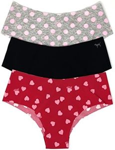 Victoria's Secret PINK Cheekster Panty Set of 3 Small No Show Gray Dot/Black/Red Hearts, No Show Gray Dot / Black / Red Hearts