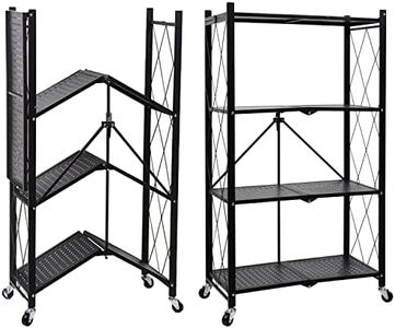 HealSmart 4-Tier Heavy Duty Foldable Metal Rack Storage Shelving Unit with Wheels Moving Easily Organizer Shelves Great for Garage Kitchen Holds up to 520 lbs Capacity, Black