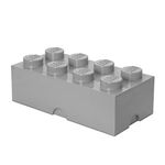 LEGO Storage Brick 8 Knobs GREY- Stackable Plastic Storage Box with Lid for Kids and Adults, Ideal Desk Organizer and Toy Box - 12.1L Capacity