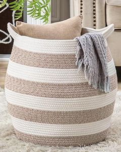 KAKAMAY Woven Baskets for Storage(17"x17"),Large Cotton Rope Woven Baby Laundry Hamper,Collapsible Laundry Basket, Blanket Basket for Organizing Living Room,Nursery,Pillows,Toy Chest(Rose)
