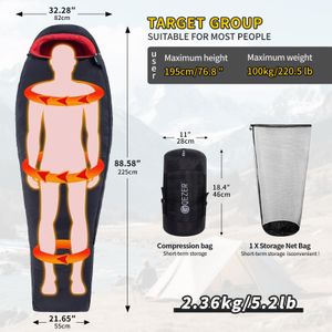 QEZER Cold Weather Sleeping Bag – 1800g, Black