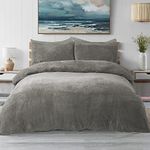 Luxor Teddy Fleece Soft Warm Quilt Doona Cover Set - Grey (King Single)