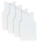 LAPASA 4 Pack Men's Cotton Vest Tops for Men Bodybuilding Singlet Training Gym Basketball Tank Tops Basic Plain Color Casual Undershirt, Medium, Cotton White. (Ribbed Cotton