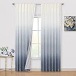 Vision Home Ombre Full Blackout Curtain Panels Indigo Linen Texture Gradient Thermal Room Darkening Curtains for Living Room Bedroom White and Navy Window Treatment Rod Pocket Back Tabs 50" Wx84 Lx2